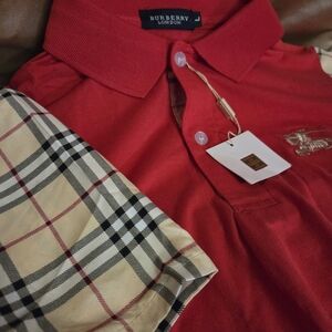 Burberry London/Brit Men's Red Nova Check Short Sleeve Polo Shirt Size L